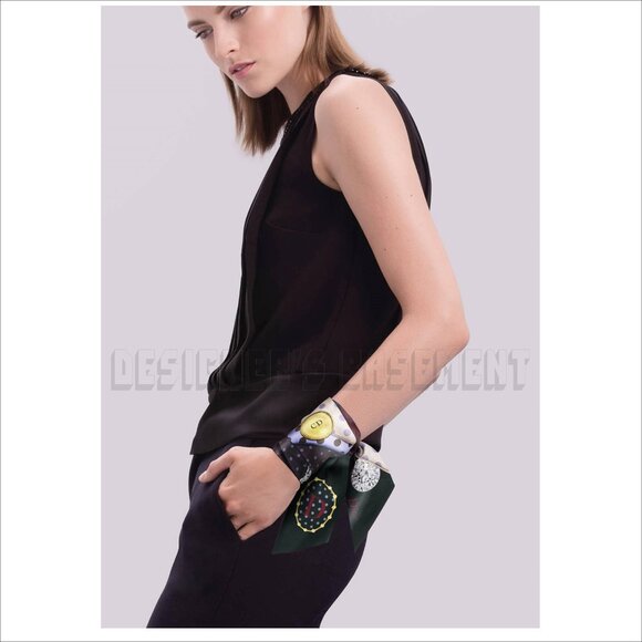 CHRISTIAN DIOR "D" for Dots pattern ABCDIOR MITZAH skinny 2-sided Silk scarf NIB - Picture 4 of 6